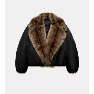 ZARA FAUX FUR COLLAR BOMBER JACKET ZW COLLECTION